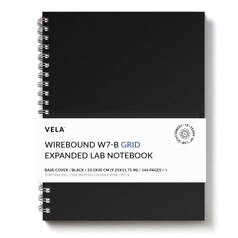 Vela Sciences Advanced W7-B Expanded Wirebound Lab Notebook, 9.25 x 11.75 in (23.5 x 30 cm), 144 Pages, Double Wire Looped, 70lb Heavyweight Paper (1-Pack, Grid) - Image 1